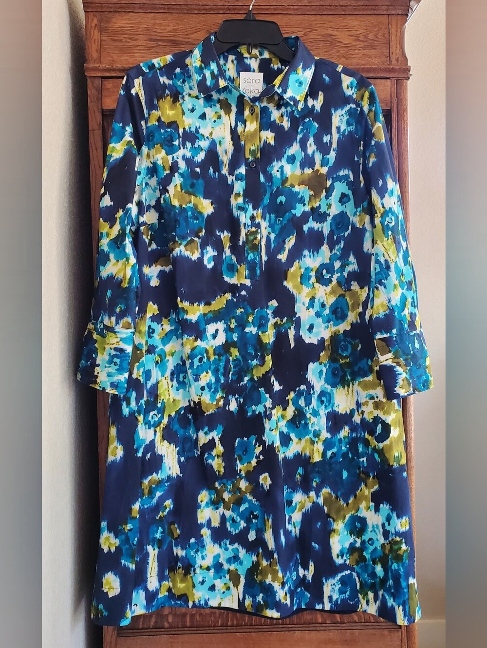 SARA ROKA Jackie Aabstract-Print Cotton Shirtdress 44/L-XL/12 EXCELLENT LIKE NEW